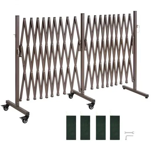 VEVOR Uitschuifbare schaarpoort, dubbele barrière met vergrendelbare wielen, verstelbaar tot 6 m, mobiele veiligheidsbarrière voor waarschuwingsdoeleinden, metalen barricade voor buiten- en industrieel gebruik