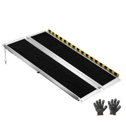 VEVOR Opvouwbare Rolstoelhelling 1219,2 x 736,6 mm, 362,9 kg Robuuste Drempelhelling met Antislipoppervlak, Draagbare Aluminium Helling, Rolstoeltoegangshelling voor Deurdrempels, Stoepranden en Trappen