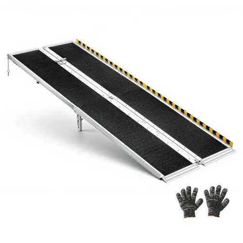 VEVOR Opvouwbare Rolstoelhelling 2440x745mm, 362,9kg Robuuste Drempelhelling met Antislipoppervlak en 170-400mm Verstelbare Steunpoten, Draagbare Rolstoelhelling voor Deurdrempels en Stoepranden