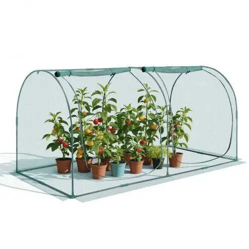 VEVOR plantenbeschermingstent, 2489x1200x1200 mm, plantenbeschermingsnet, deur met ritssluiting, winddicht, plantenkooi/kas voor verhoogde plantenbedden, buiten, tuin, terras