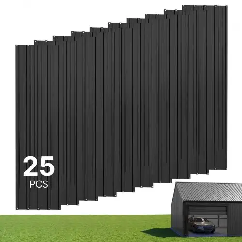 VEVOR 25-delige trapeziumvormige platenset, 1540 x 426 mm, geverfde dakplaten van gegalvaniseerd staal, weerbestendige profielplaten met regenafvoergoten, slagvaste golfplaten voor daken, schuren, garages en gevelbekleding, zwart