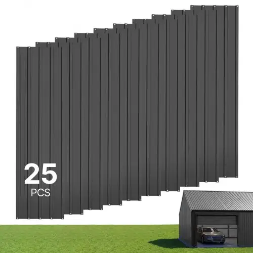 VEVOR 25-delige trapeziumvormige platenset, 1540 x 426 mm, geverfde dakplaten van gegalvaniseerd staal, weerbestendige profielplaten met regenafvoergoten, slagvaste golfplaten voor daken, schuren, garages en gevelbekleding, grijs