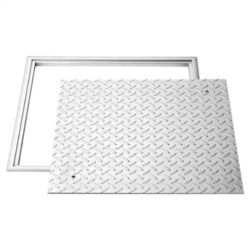 VEVOR putdeksel met frame 60 x 60 cm, vierkant putdeksel, septische tankdeksel, zwaar uitgevoerde antislip gootdeksel van koolstofstaal voor afwateringskanalen, voor looppaden, tuinen en erven.