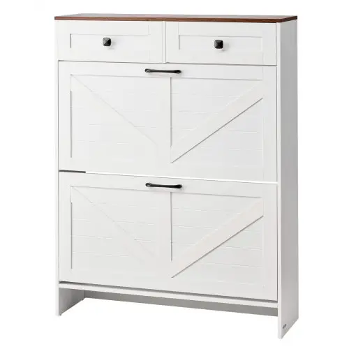 VEVOR Schoenenkast met 2 deuren, kantelbeveiliging en lades, ruimtebesparende schoenenkast, vrijstaande schoenenkast voor in de hal, woonkamer, veranda, schoenenrek 80x24x105 cm, wit
