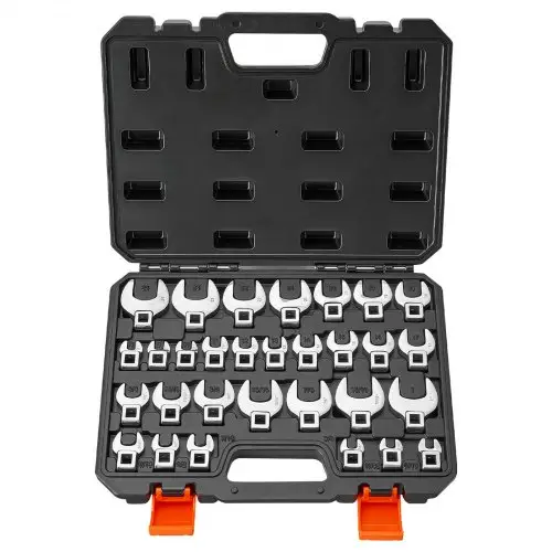 VEVOR 30-delige 3/8" aandrijving ringsleutelset, metrische en SAE-maten, Cr-Mo gelegeerd staal, dubbele maataanduidingen op gereedschap en koffer, voor auto-onderhoud/reparaties