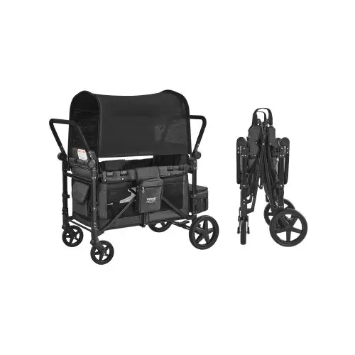 VEVOR Kinderwagen voor 4 kinderen, duw-trek reisbuggy met verstelbare handgreep, veiligheidsgordel en afneembare luifel, 4-persoons handkar voor kamperen, donkergrijs en zwart (laadvermogen 150 kg)