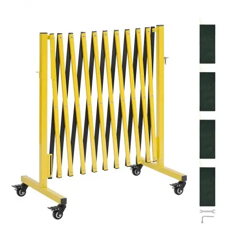 VEVOR Uitschuifbare schaarpoort, dubbele barrière met vergrendelbare wielen, verstelbare hoogte 3,94 m, mobiele veiligheidsbarrière voor waarschuwingsdoeleinden, metalen barricade voor buiten- en industrieel gebruik