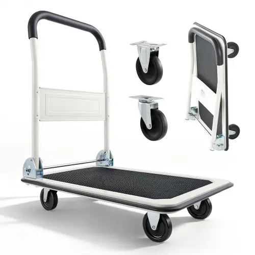 VEVOR opvouwbare platformwagen, 150 kg draagvermogen, transportwagen met zwenkwielen, handwagen met antislipcoating op het laadoppervlak, transporthulpmiddel voor eenvoudige opslag, 735x480x825 mm rolwagen