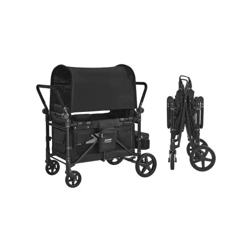 VEVOR 4-persoons kinderwagen, opvouwbare duw- en trekbuggy met verstelbare handgreep, 5-punts veiligheidsgordel en afneembare zonnekap, campingwagen, zwart (draagvermogen 150 kg)