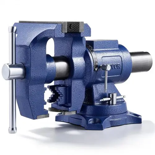 VEVOR Heavy-Duty bankschroef, 165 mm bekbreedte, 125 mm maximale bekopening, multifunctionele nodulair gietijzeren bankschroef met aambeeld, 360° draaibare basiskop, 75 mm keel, 24,98 kN klemkracht