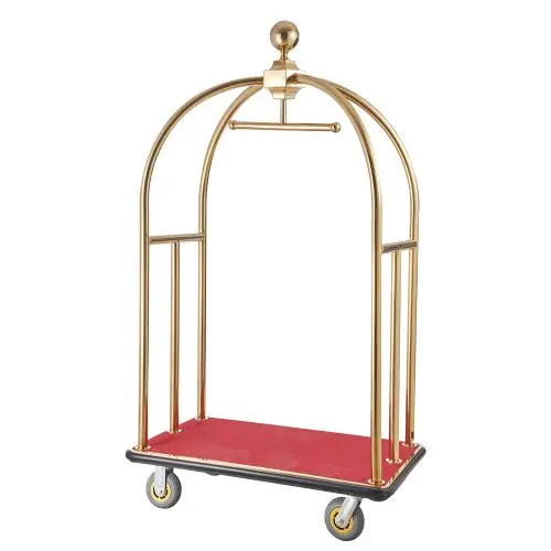 VEVOR Hotel Bagagetrolley, 500 kg draagvermogen, roestvrijstalen trolley met gebogen staanders, valetparkingtrolley met rode loper en 15 cm rubberen wielen, ideaal voor hotels, appartementencomplexen en resorts.