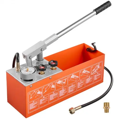 VEVOR hydraulische druktestpomp 11,36 L 0-50 bar dubbele klep, handdrukpomp met manometer en tank, voor pijpleidingen, waterleidingen, verwarmingssystemen, druk- en lektesten.