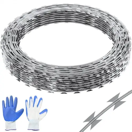 VEVOR NATO-draad 30 m (2 rollen x 15 m) prikkeldraad spiraalvormig afrasteringsdraad prikkeldraadomheining (0,51 mm) scherpe messen en (ca. 4 mm) dikke kerndraden gaas voor uitzonderlijke spiraalbescherming