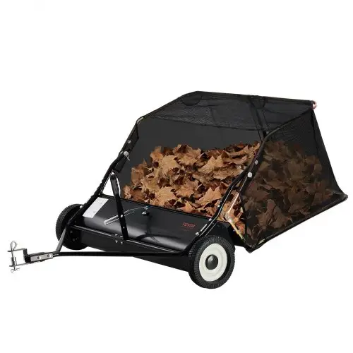 VEVOR 42-inch getrokken grasveger, 12 kubieke voet getrokken grasveger, robuuste blad- en grasopvangbak met kantelkoordontwerp, verstelbare veeghoogte voor het verzamelen van vuil en gras