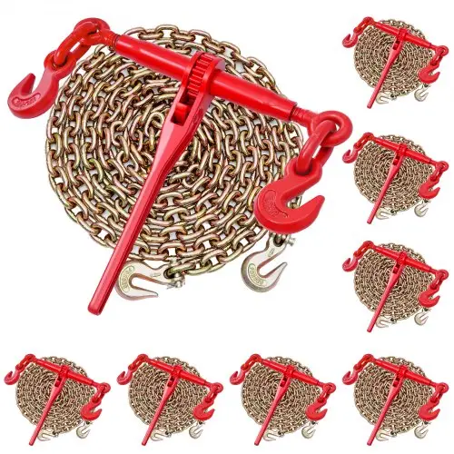 VEVOR Ratelspanner met sjorkettingen G80 10 mm x 3 m, set van 8, spankracht 4173 kg, kettingbinders met 2 haken, transportkettingbevestigingen, voor ladingzekering, transport, platte opleggers