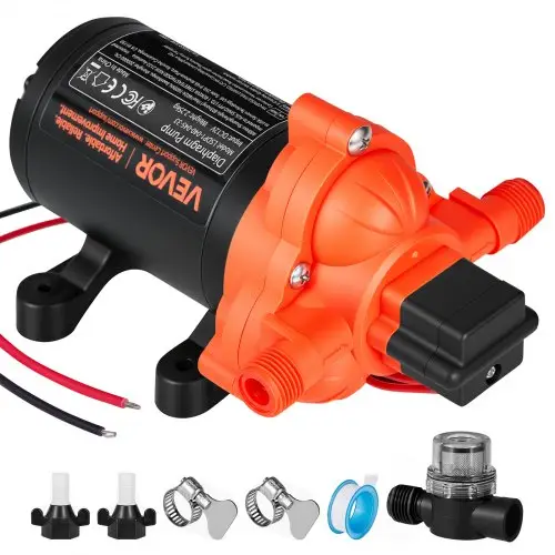 VEVOR membraanpomp, 12 V DC, 15,1 l/min, zelfaanzuigende 3-kamer membraanwaterpomp met automatische drukschakelaar, 2,75 bar druk, voor campers, caravans, schepen, jachten, autowasstraten.