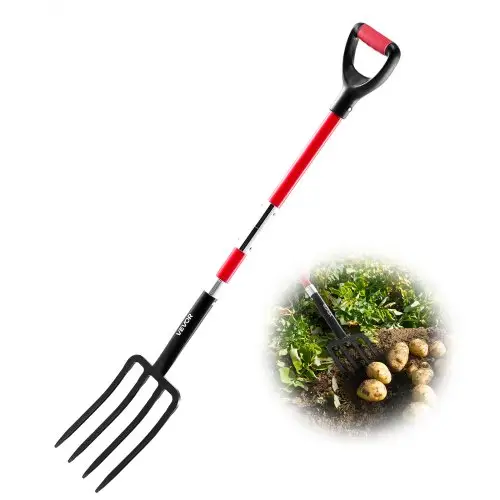 VEVOR mestvork, 4-punts hooivork met glasvezel handvat, 1150 mm mestvork, Y-handvat mestvork, gesmede stalen spitvork voor hooi, aardappelcompostering, verplanten en beluchting