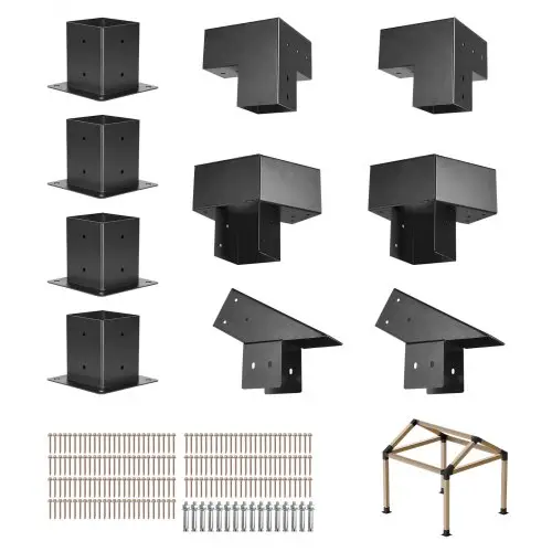 VEVOR Paalverbinder, paalhoek voor palen met binnenmaat 92x92 mm, 3-weg/4-weg prieelbeugel met paalvoeten en nokbeugels voor pergola's en prieeltjes, 14 stuks