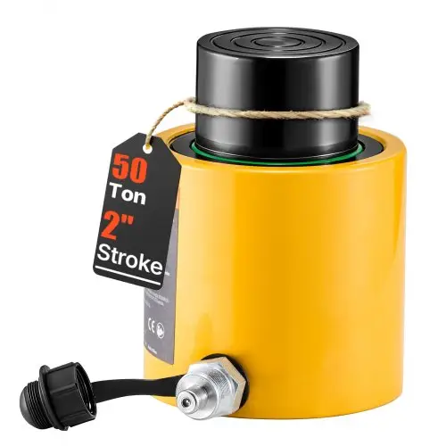 VEVOR Heavy Duty hydraulische cilinder 50 t, volledig zuigercilinder met 50 mm slag, voor carrosserie- en framebouw, met snelkoppeling, stofbescherming en compact ontwerp voor werkplaatsen en industrie.