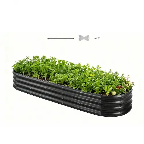 VEVOR Verhoogd Tuinbed, Metaal, 2400x600x290 mm, Plantbed, Groentebed, Plantenbak met Open Bodem & Afgeronde Randen, Bloembed, Kruidenbed, Ideaal voor Groenten, Bloemen, Kruiden & Vetplanten, Ovaal
