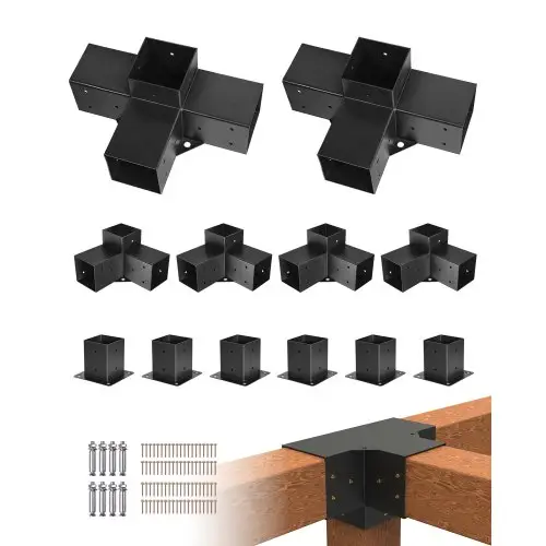 VEVOR Paalverbinder, paalhoek voor palen met een binnenmaat van 92x92 mm, 3-weg (4 stuks) en 4-weg (2 stuks) prieelbeugels met 6 paalvoeten, voor pergola's en prieeltjes