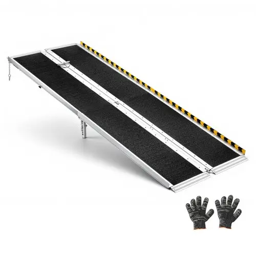 VEVOR Opvouwbare Rolstoelhelling 2135x750mm, 362,9kg Robuuste Drempelhelling met Antislipoppervlak en Verstelbare Steunpoten van 110-210mm, Draagbare Rolstoelhelling voor Deurdrempels en Stoepranden