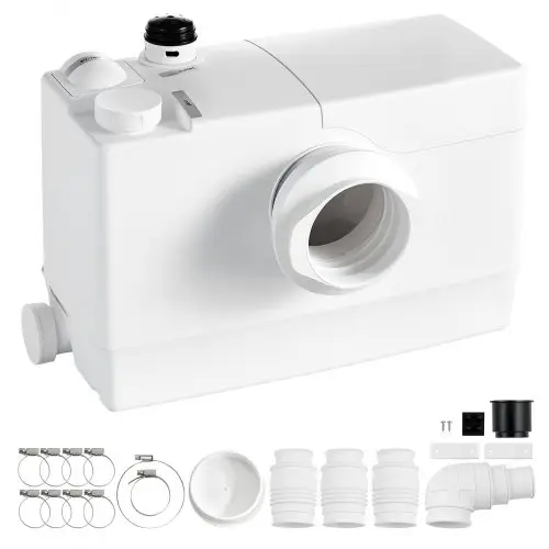 VEVOR Rioolpompstation 800 W 12000 l/u 10 m opvoerhoogte met naloopfunctie, wit. Geschikt voor kelders, toiletten, wastafels, wasruimtes en keukens. Rioolpompstation met vermaler.
