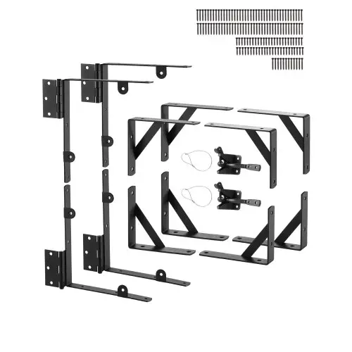 VEVOR Hoekbeugel voor poort, anti-doorzakkende ijzeren poortframe-hardwareset, hoekbeugel voor poort met vergrendelingskabel en schroef, 2 sets voor schuurdeuren, opritpoorten, houten ramen, zwart