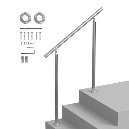 VEVOR Leuningen voor buitentrappen, 100 cm lange trapleuningset, roestvrijstalen overgangsleuning met montageset, dubbele trapleuning voor senioren, veranda en terras