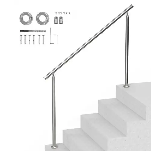 VEVOR Buitentrapleuningen, 150 cm lange trapleuningset, RVS overgangsleuning met montageset, dubbele kolom trapleuningen voor senioren, veranda en terras