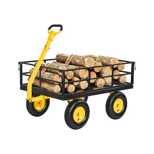 VEVOR-wagen 544,31 kg, transportwagen, tuinwagen, gereedschapswagen, 2-in-1 handwagen met all-terrain banden, afneembare zijpanelen van gaas en 180° draaibare handgreep, geel/zwart