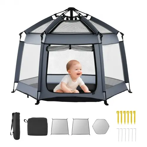 VEVOR Baby Box 150x150x106 cm, Box voor peuters met luifel, Box, Draagbare speeltuin met UPF 50+ zonbescherming & Reistas voor thuis, park, strand, opvouwbaar & lichtgewicht
