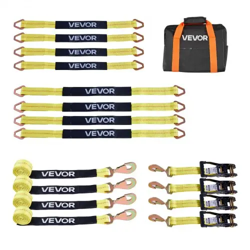 VEVOR Wielbevestigingsband (50,8 x 2438,4 mm) met veerhaken en een treksterkte van 4540 kg en een draagvermogen van 1512 kg, Motorfietsbevestigingssysteem Wielbevestigingsband Bandenband voor SUV's en aanhangers, Geel