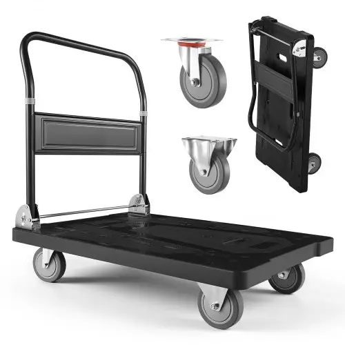 VEVOR opvouwbare platformwagen, draagvermogen 454 kg, transportwagen met zwenkwielen, handwagen met antislip laadoppervlak, opvouwbare transportwagen voor eenvoudige opslag, 895x595x850 mm rolwagen