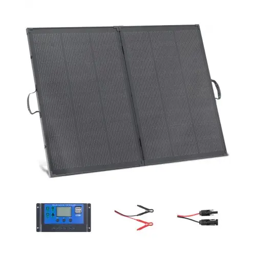 VEVOR opvouwbaar zonnepaneel 200W, draagbare monokristallijne zonnemodule met 30A PWM-regelaar, MC4-uitgang en frame, 23% hoog rendement, IP67 waterdicht voor kamperen, wandelen en camperreizen.