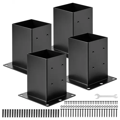 VEVOR Schroefhuls, 4 stuks, binnenafmetingen paaldrager 142x142 mm voor palen van 139,7x139,7 mm, grondhuls van koolstofstaal, ideaal voor ondersteuning van prieel, patioleuningen en dekbodemplaat, zwart