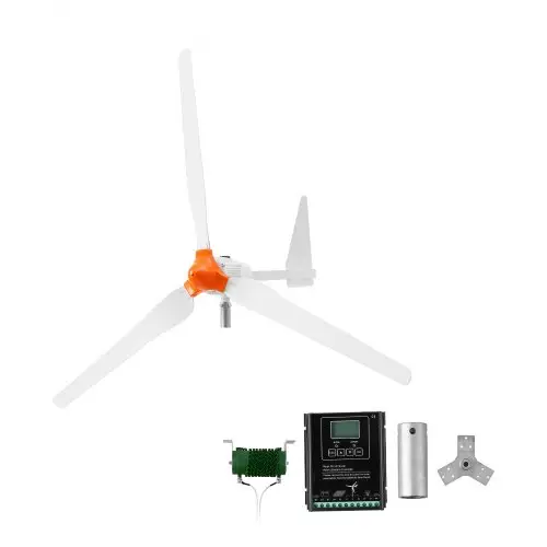 VEVOR 1500W 24V horizontale windturbine met hybride wind- en zonne-energiecontroller, 3 rotorbladen, 3-fasen wisselstroom, IP67-bescherming en overlaadbeveiliging, MPPT- en PWM-hybride controller, windturbine voor woningen, campers en boten.