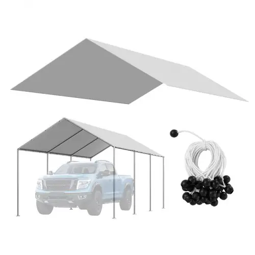 VEVOR Carport Vervangend Dak, 3,04 x 6 m, Garage Tent Tarp, UV-bestendige Carport Cover, Zware Carport Cover met Ballennetten, Grijs, Frame Niet Inbegrepen