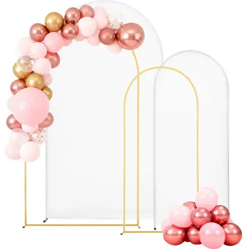 VEVOR Trouwboog, Set van 2 (2,2 m & 1,8 m), Achtergrondstandaard, Goudkleurige metalen boog, Trouwboog, Ballonnenboog met Hoes voor Bruiloften, Verjaardagsfeesten, Festivals & Ceremonies