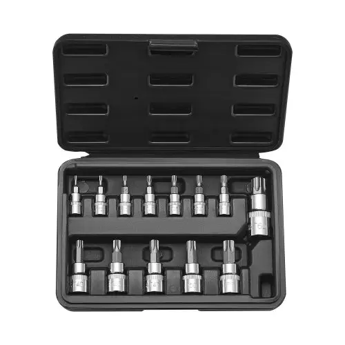 VEVOR 13-delige Torx-bitsleutelset T8-T60, S2-gelegeerd staal en Cr-V-staal, 1/4-inch, 3/8-inch en 1/2-inch aandrijvingen, met opbergkoffer, Torx-dopsleutel voor autoreparatie