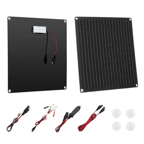 VEVOR 12V monokristallijn zonnepaneelset 20W, acculader met ingebouwde slimme controller en 3 verbindingskabels, draagbaar voor camper, auto, motorfiets, boot, busje en camper