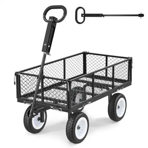 VEVOR-aanhangwagen, laadvermogen 408,2 kg, tuinkar met PU-banden, transportkar met verstelbare handgreep, afneembare zijpanelen, handkar voor bevestiging aan ATV of tractor, zwart