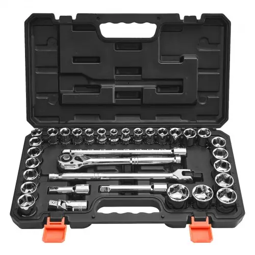 VEVOR 33-delige dopsleutelset, 12,7 mm aandrijfdoppen en ratelset, SAE en metrisch, gereedschapsset met ratelsleutels, verlengstuk, draagkoffer, CR-V-gelegeerd staal