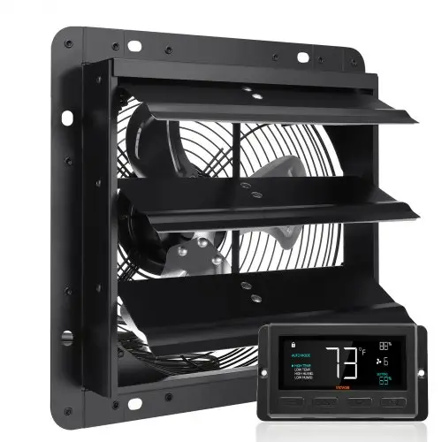 VEVOR 254 mm afzuigventilator, temperatuur-vochtigheidsregeling, EC-motor, 843 CFM, wandventilator met snelheidsregeling, ventilatie en koeling voor kassen, garages, schuren
