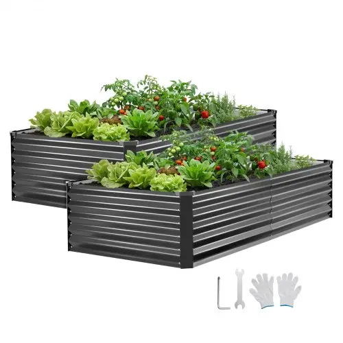 VEVOR Verhoogd tuinbed, Metaal, Set van 2, 203x102x46 cm, Rechthoekig tuinbed, Plantenbakset voor buiten, Groentebed met handschoenen, Bloembed, Plantbed, Plantenstel met slinger voor bloemen en groenten