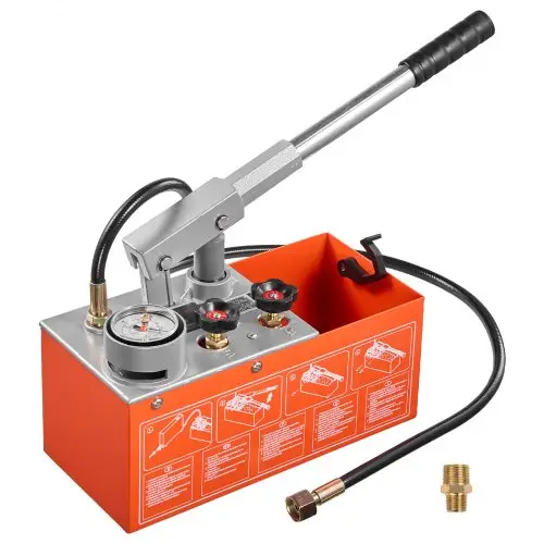 VEVOR hydraulische druktestpomp 6,06 L 0-30 bar dubbele klep, handdrukpomp met manometer en tank, voor pijpleidingen, waterleidingen, verwarmingssystemen, druk- en lektesten.