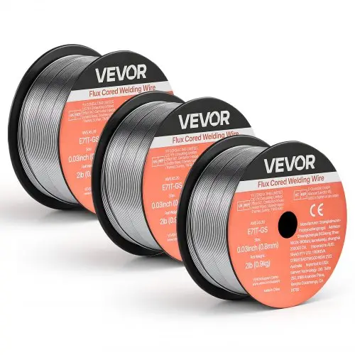 VEVOR gevulde lasdraad 0,8 mm, MIG-lasdraad E71T-GS, 0,9 kg gasloze draadspoel met minimale spatvorming voor alle lasposities, zelfbeschermend voor gebruik buitenshuis (3 spoelen per verpakking)