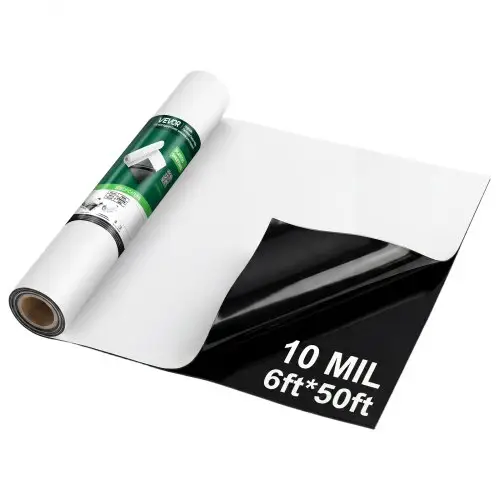 VEVOR Polyethyleenfolie 1,83 x 15,24 m Tuinfolie 0,25 mm Zwart/Wit, Plastic rol voor tuinieren, zeildoek, schildersdoek, kruipruimteafdekking, dampremmende laag, onkruidbestrijding
