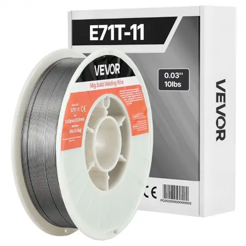 VEVOR gevulde lasdraad 0,8 mm, MIG-lasdraad E71T-11, 4,5 kg gasloze draadspoel voor constructiestaal met minimale spatvorming voor alle lasposities, zelfbeschermend voor gebruik buitenshuis, 1 stuk.