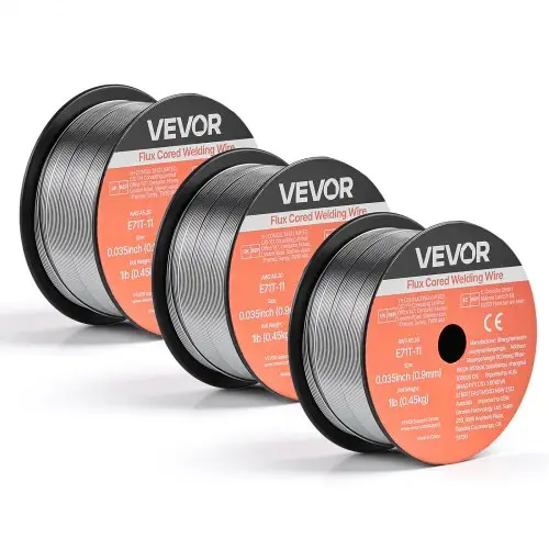 VEVOR gevulde lasdraad 0,9 mm, MIG-lasdraad E71T-11, 0,45 kg gasloos lasdraad met minimale spatvorming voor alle lasposities, zelfbeschermend voor buitengebruik (3 rollen)